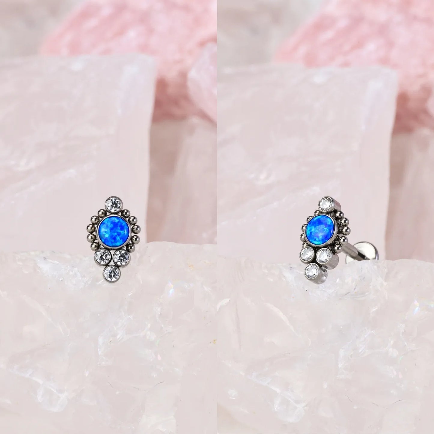 Titanium Vanya Blue Opal Flat Back Stud