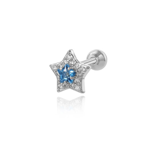 Aquamarine Twinkle Star Screw Back Stud Earring