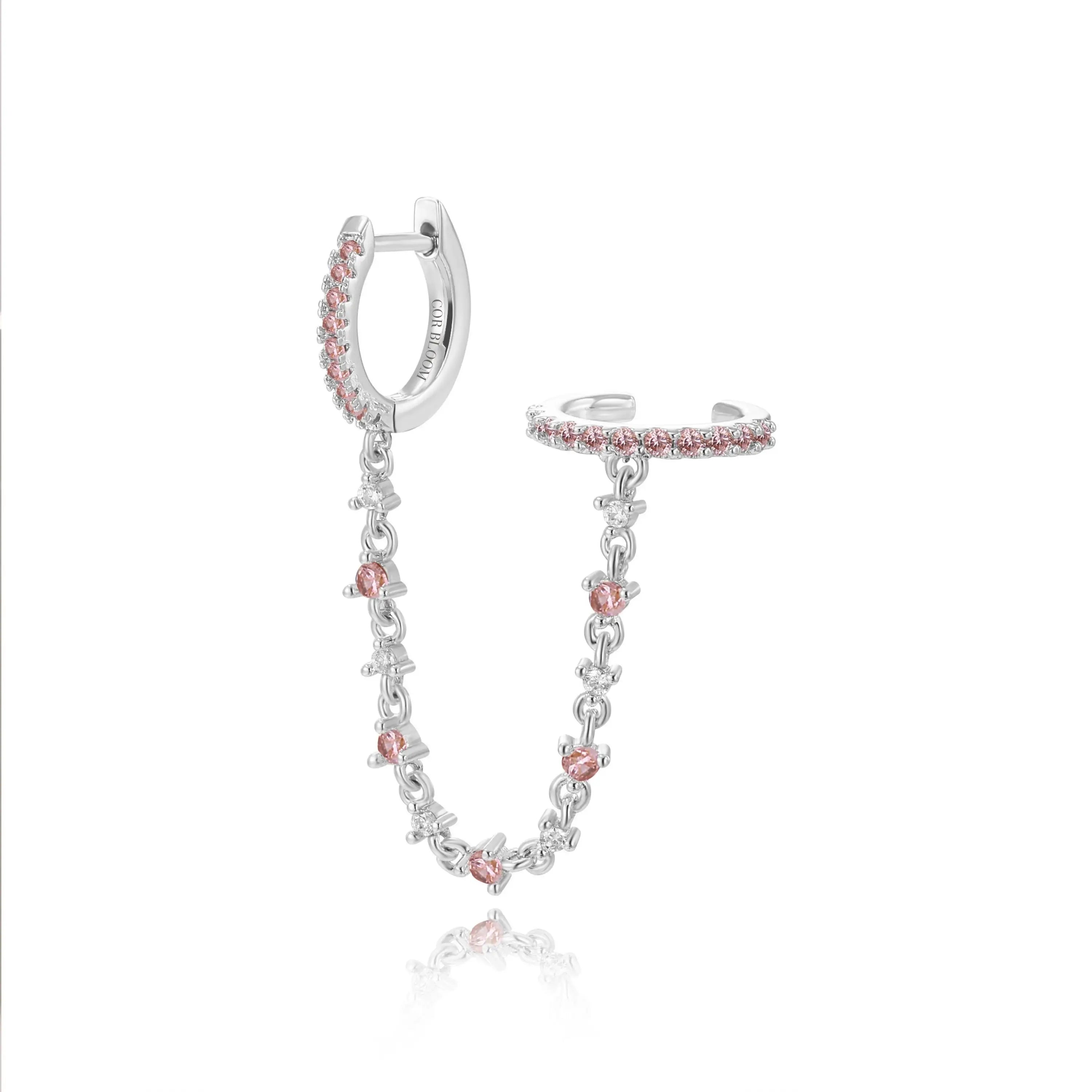 Abrielle Sparkling Chain Earring - Pink Tourmaline