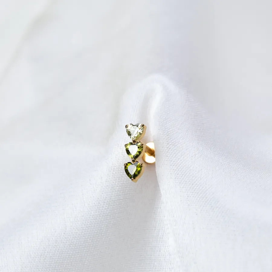 Titanium Adelpha Trio Heart Stud - Gradient Peridot