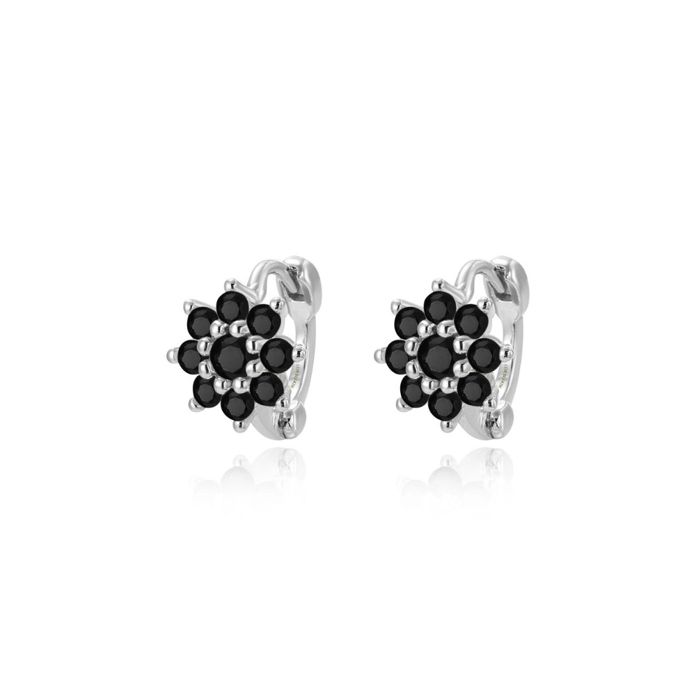 Lysander Dainty Sunflower Huggies - Black Spinel
