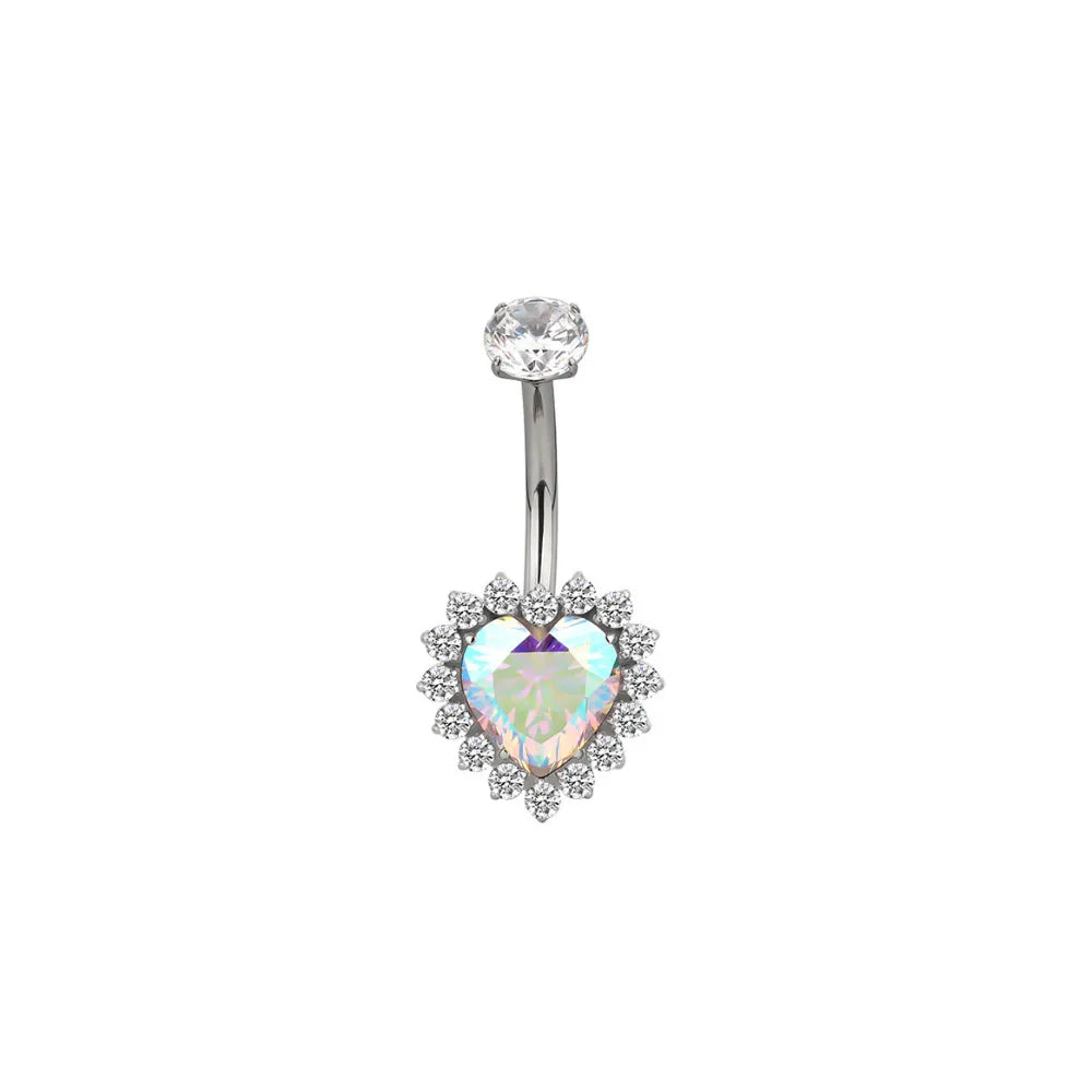 Titanium Fantasy Heart Belly Ring - Northern Light/AB Stone