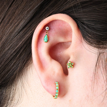 Green Opal Jasmine Flower Flat Back Stud