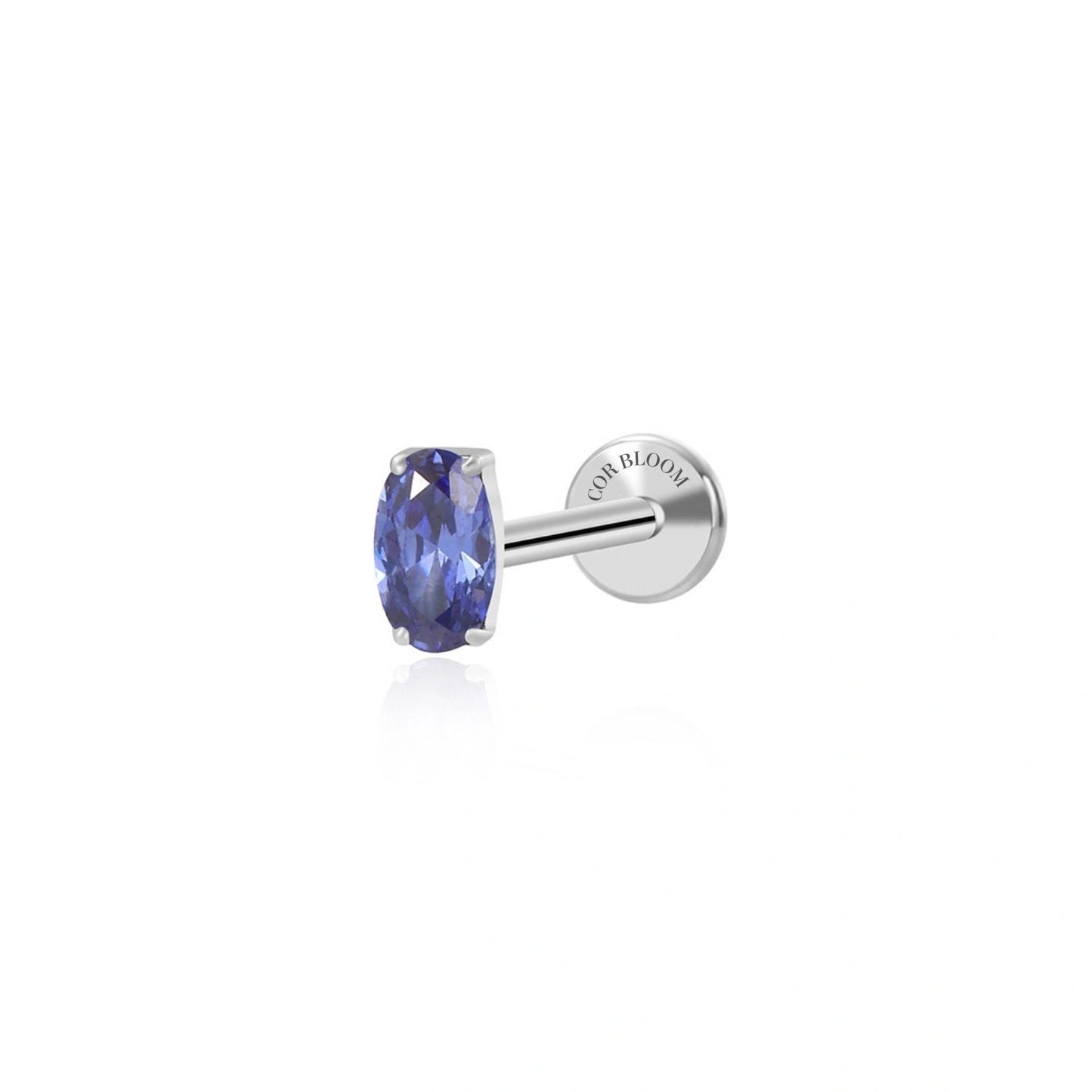 Titanium Oval Tanzanite Gemstone Flat Back Stud