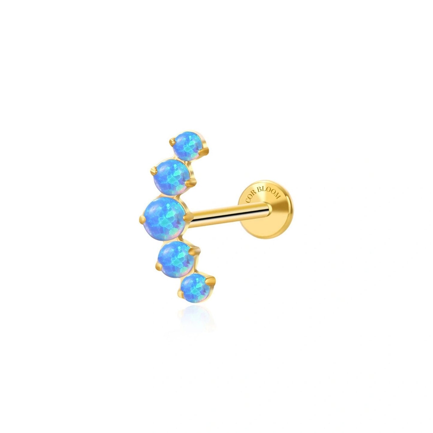 Titanium Blue Opal Five Stone Cluster Flat Back Stud