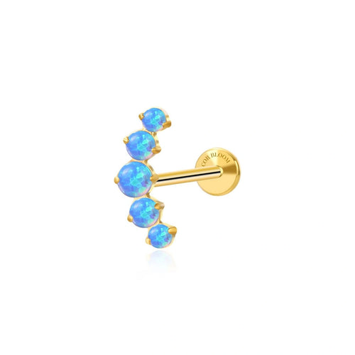 Titanium Blue Opal Five Stone Cluster Flat Back Stud