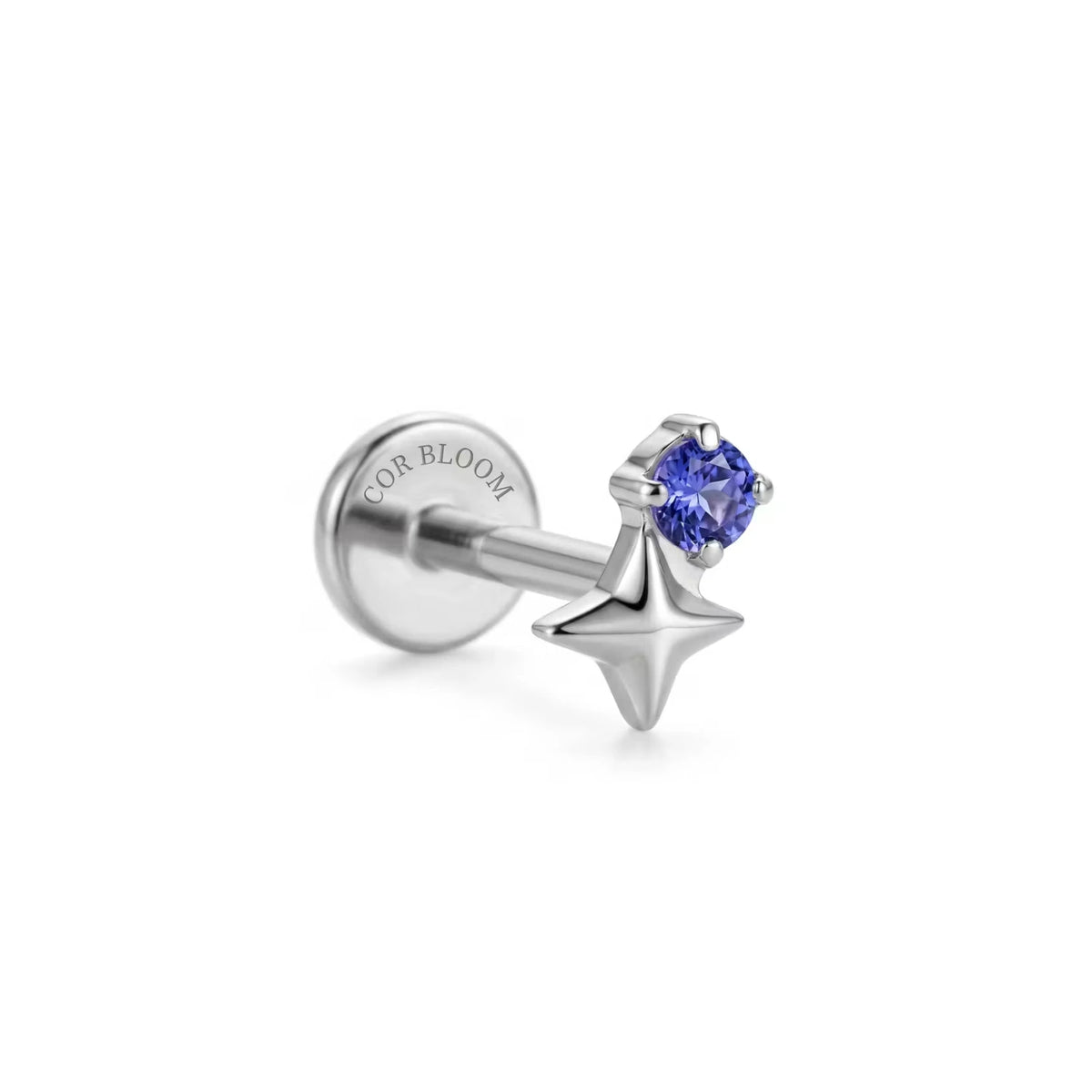 Titanium Sirius Tanzanite Star Sparkle Flat Back Stud