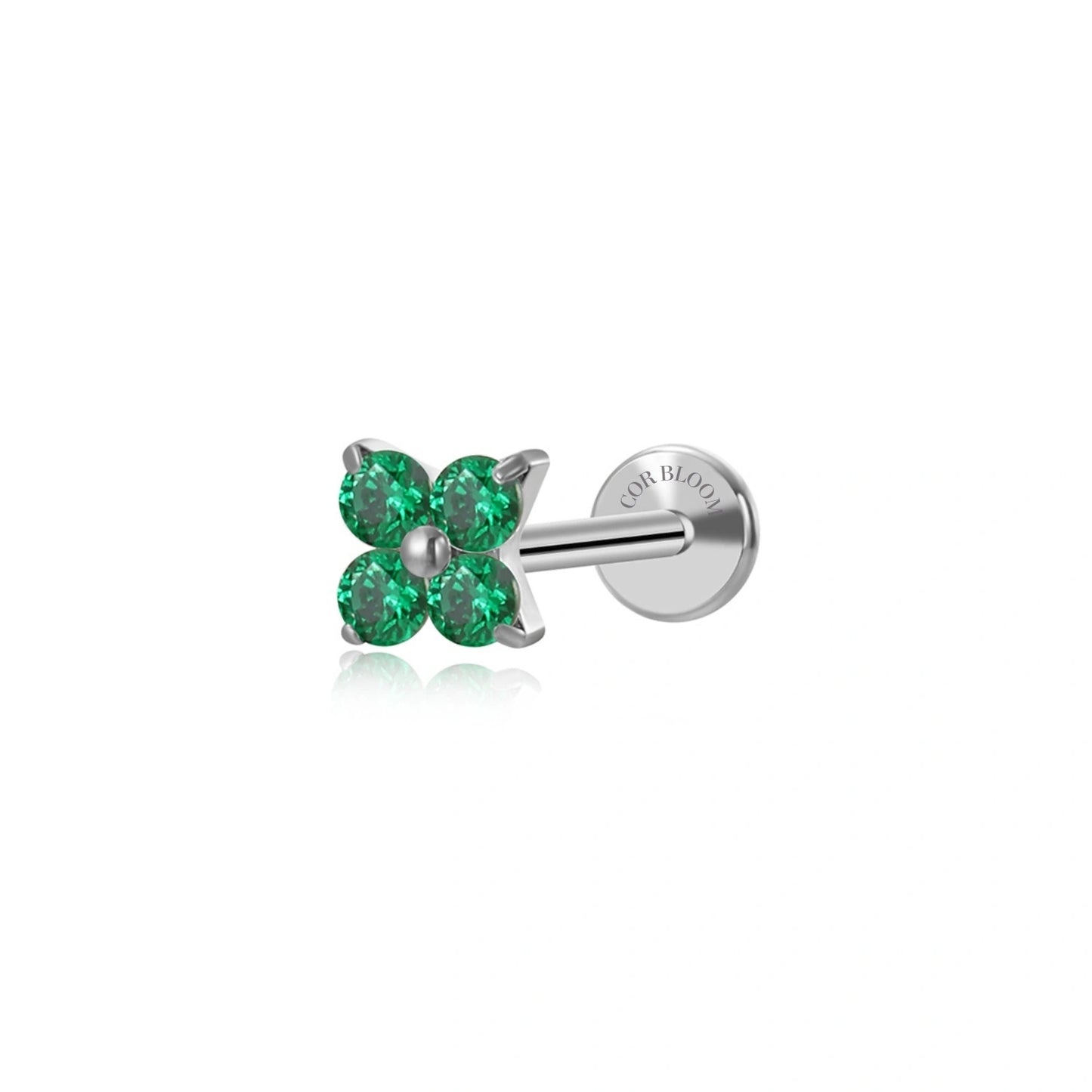 Titanium Mini Emerald Four-Clover Flat Back Stud