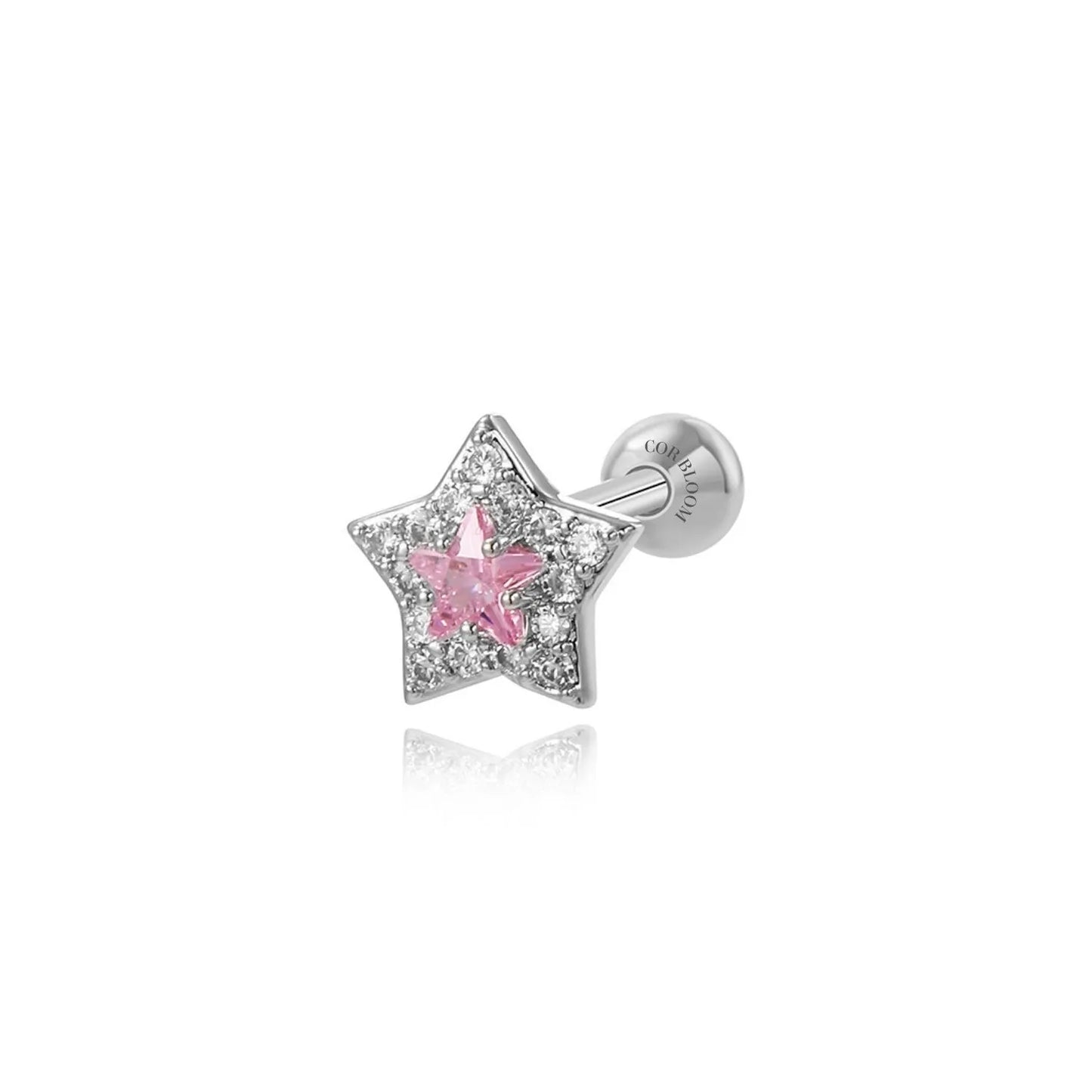 Pink Twinkle Star Screw Back Stud Earring