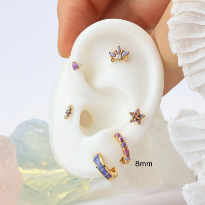 Violet Flame Opal Jasmine Flower Flat Back Stud