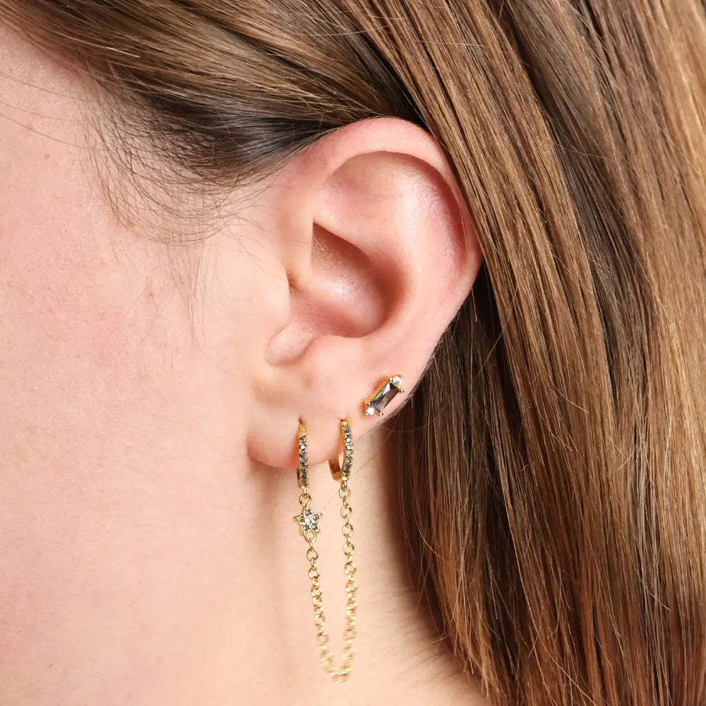 Aleena Pave Star Chain Earring - Dark Iridescent