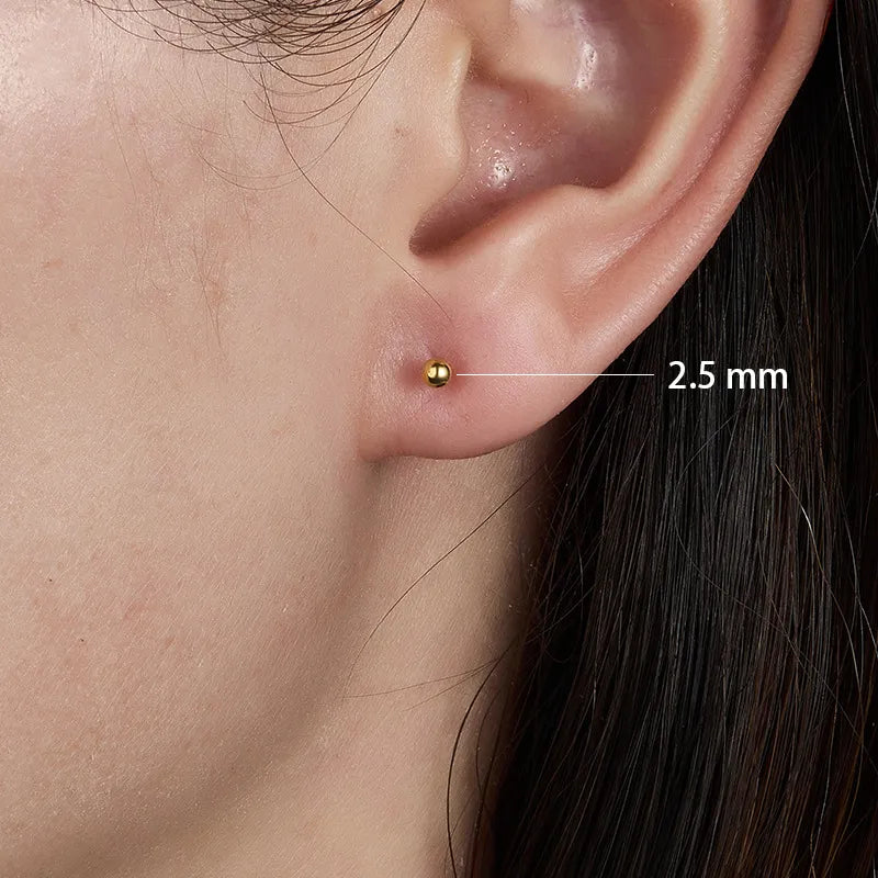 Minimalisti Orecchini A Sfera Rotondi In Metallo 18K Oro Placcato In Acciaio Ino - Foto 10