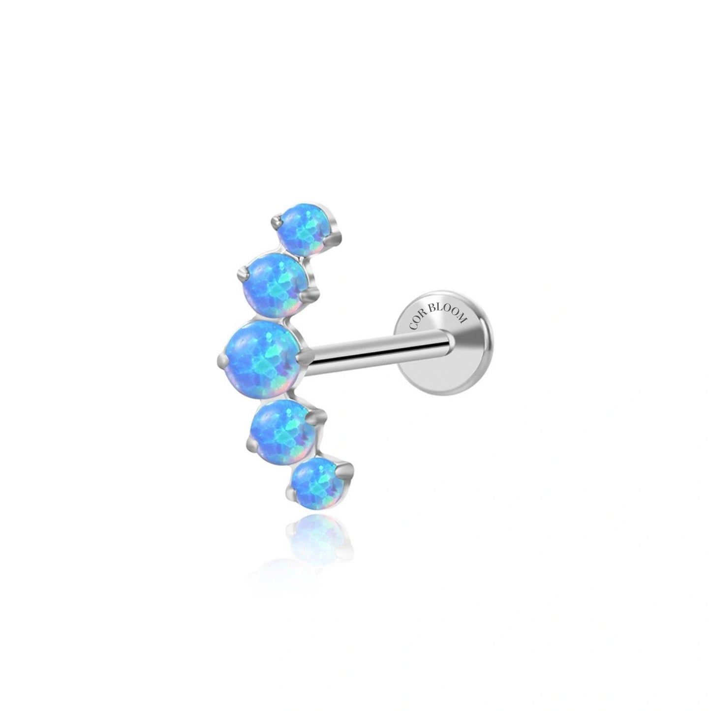 Titanium Blue Opal Five Stone Cluster Flat Back Stud