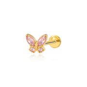 Titanium Pink Tourmaline Butterfly Flat Back Piercing Stud
