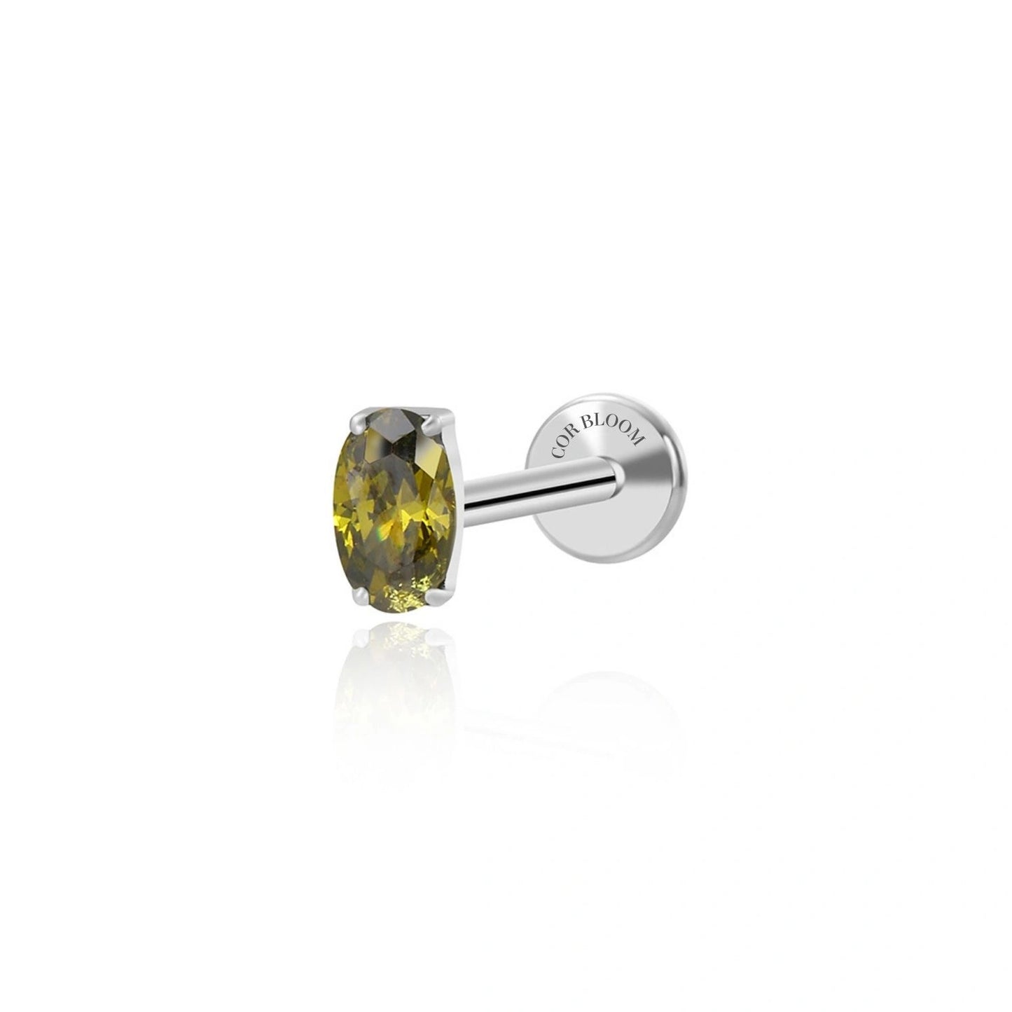 Titanium Oval Peridot Gemstone Flat Back Stud