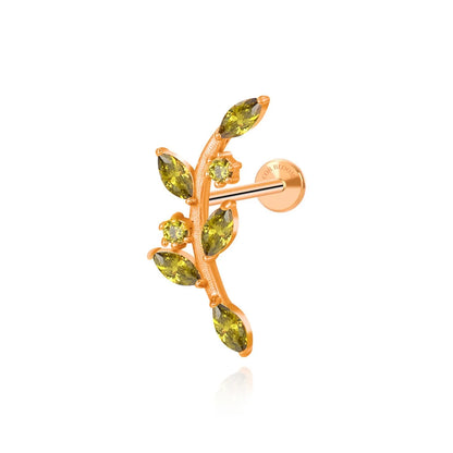 Dainty Peridot Leaf Climbing Piercing Stud