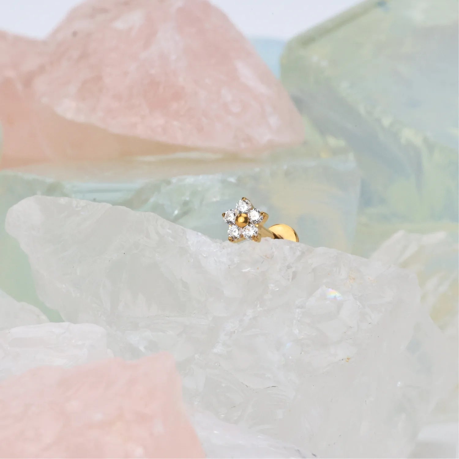 Titanium Dainty Little Diamond Flower Piercing Stud