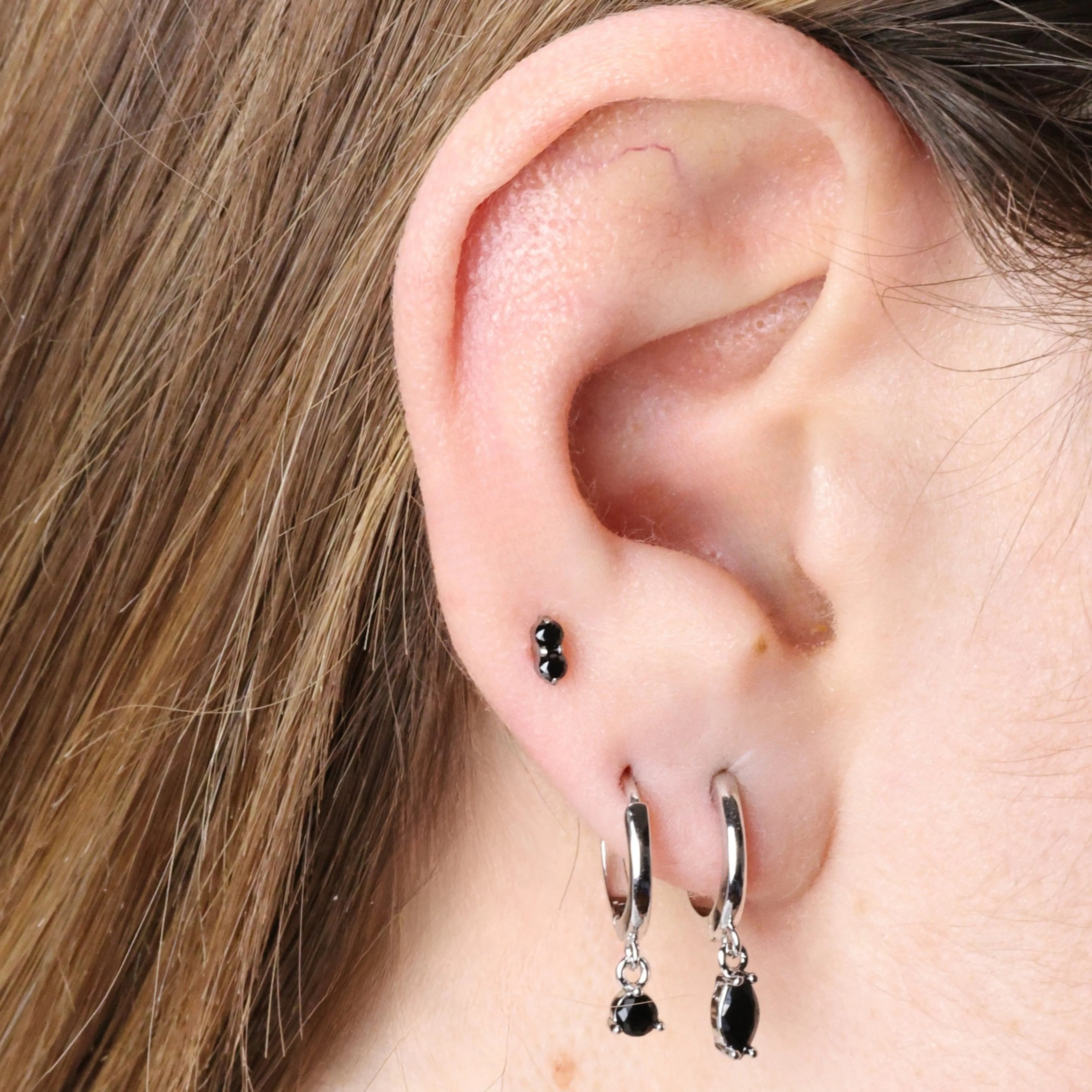Titanium Edith Mini Duo Black Gemstone Flat Back Stud