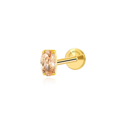 Titanium Oval Golden Champagne Gemstone Flat Back Stud