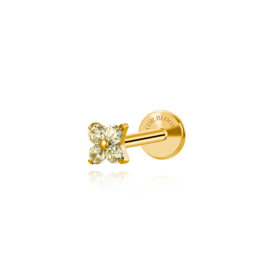 Titanium Aretha Small Yellow Citrine Four-Leaf Clover Stud