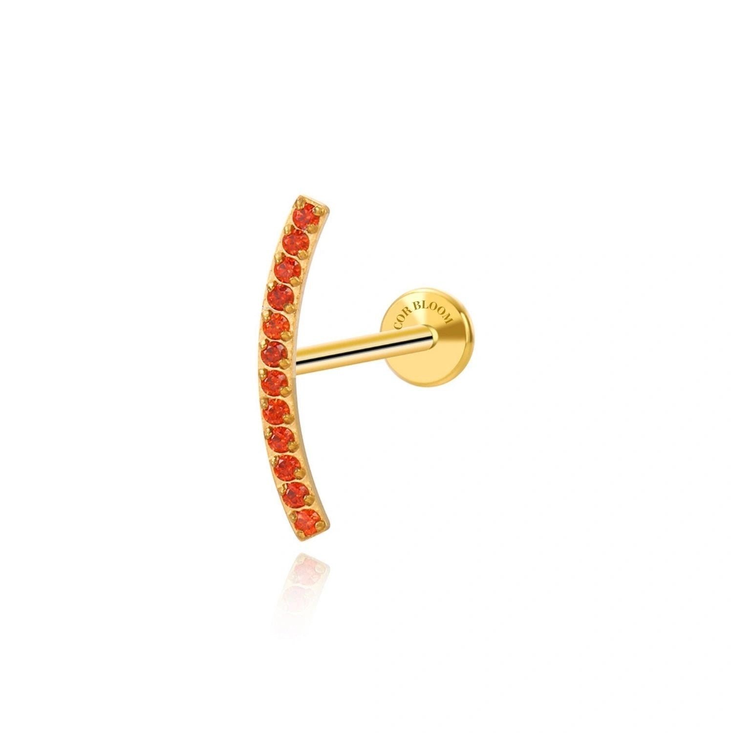 Titanium Zoey Red Garnet Curved Line Flat Back Stud