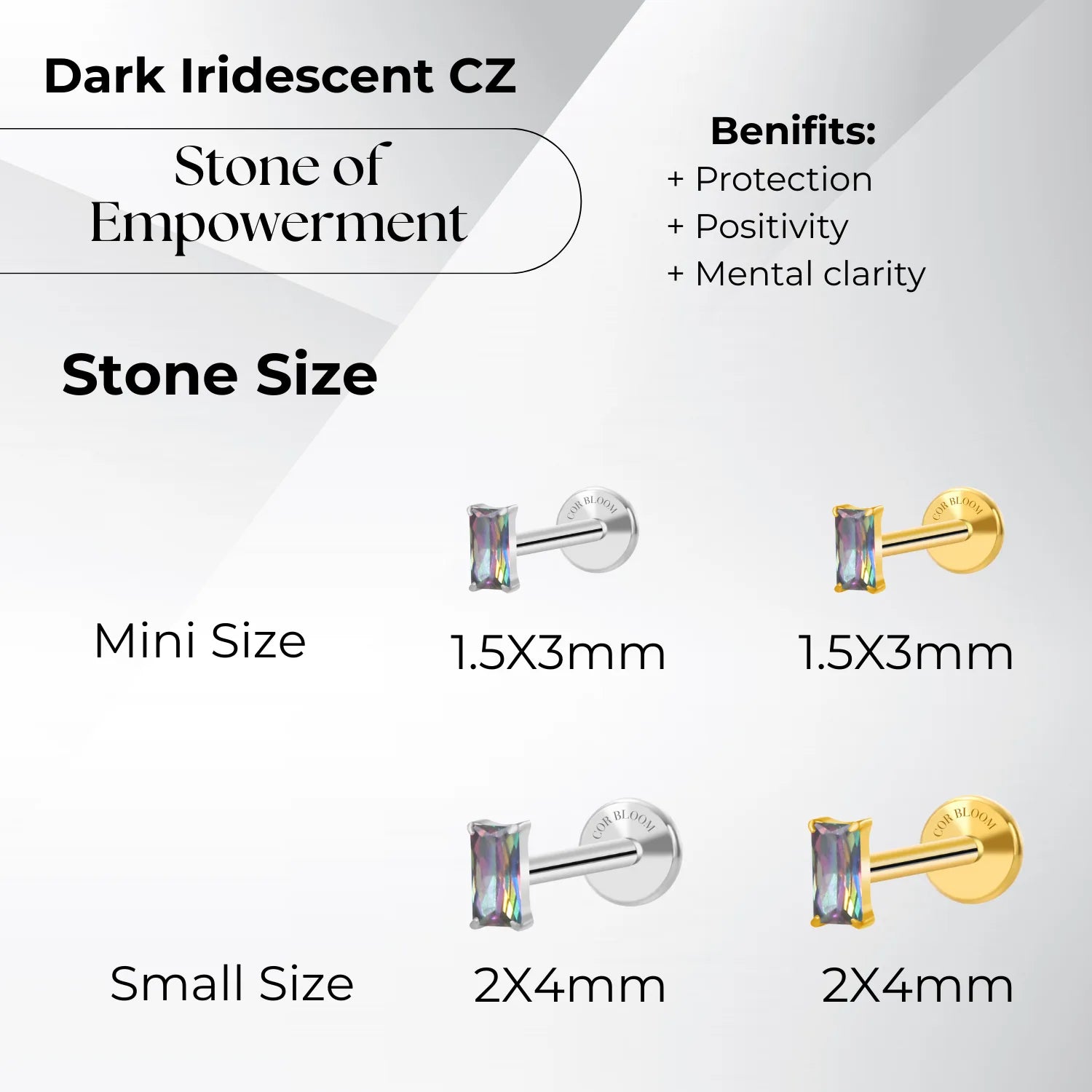 Titanium Irida Small Baguette Stud - Dark Iridescent Gemstone