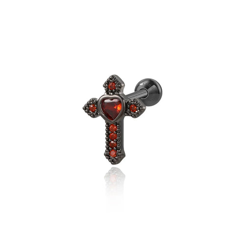 Red Garnet Mystery Cross Screw Back Stud