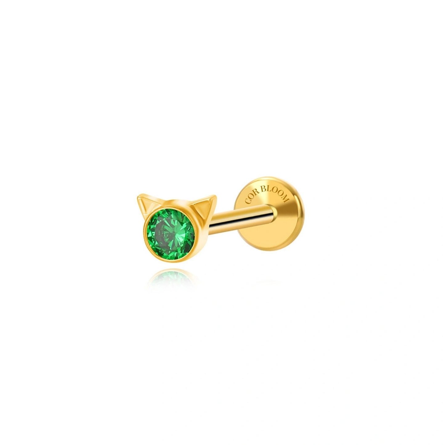 Titanium Petite Green Emerald Kitten Flat Back Stud