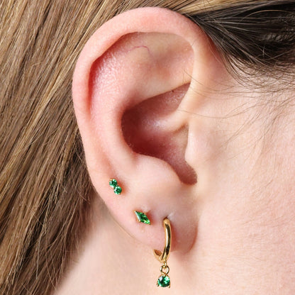 Titanium Xyla Rhombus Gemstone Stud - Green Emerald