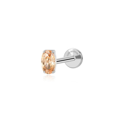 Titanium Oval Golden Champagne Gemstone Flat Back Stud