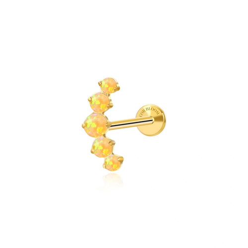 Titanium Yellow Citrine Opal Five Stone Cluster Flat Back Stud