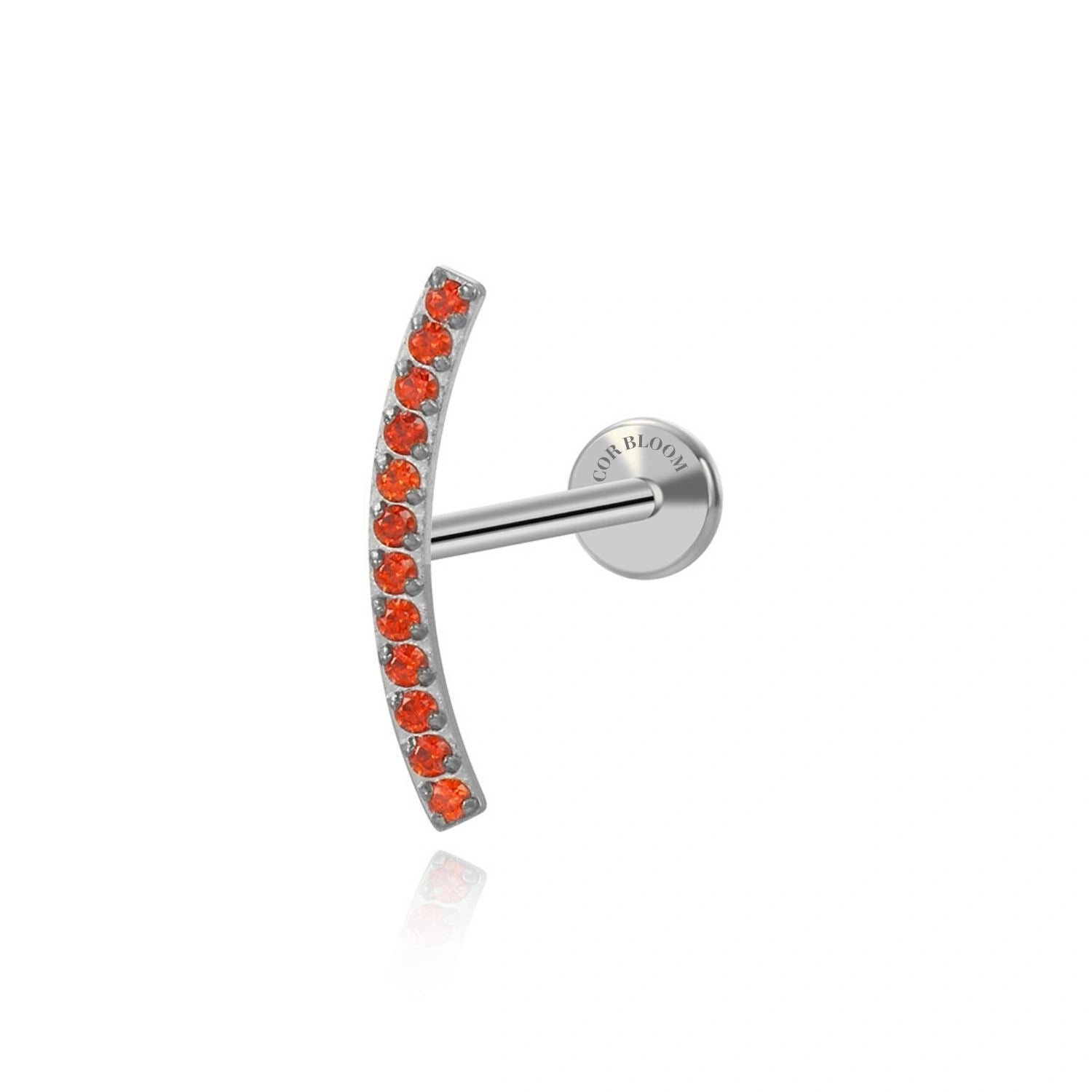 Titanium Zoey Red Garnet Curved Line Flat Back Stud
