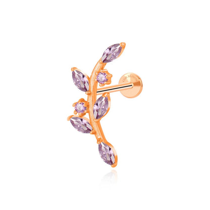 Dainty Amethyst Climbing Leaf Piercing Stud