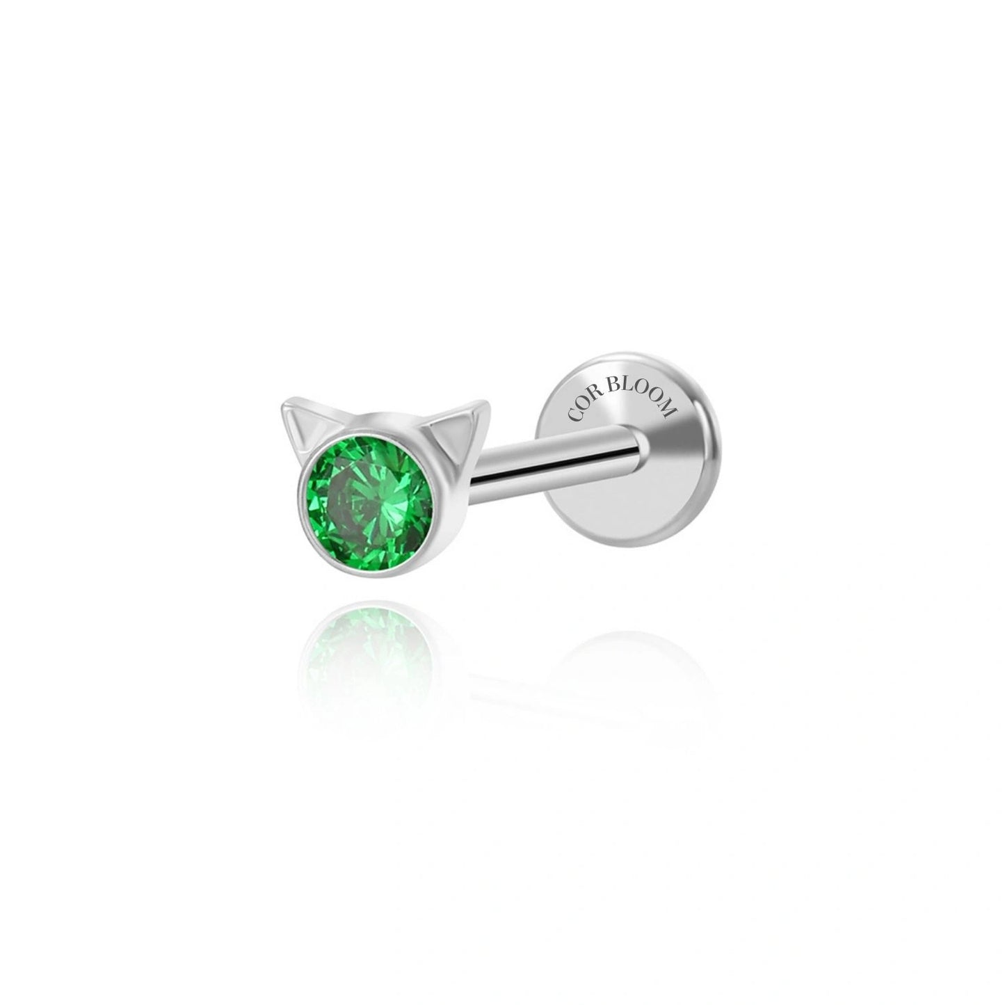 Titanium Petite Green Emerald Kitten Flat Back Stud