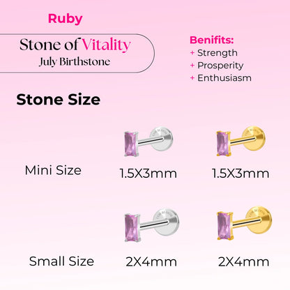Titanium Irida Small Baguette Stud - Ruby