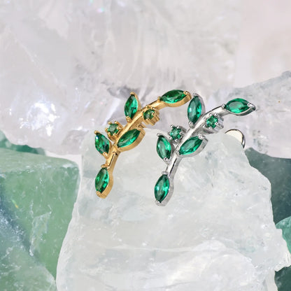 Dainty Green Emerald Climbing Leaf Piercing Stud