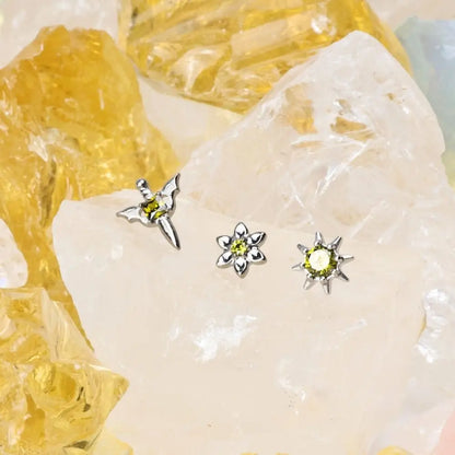 Titanium Azalea Dainty Peridot Flower Flat Back Stud