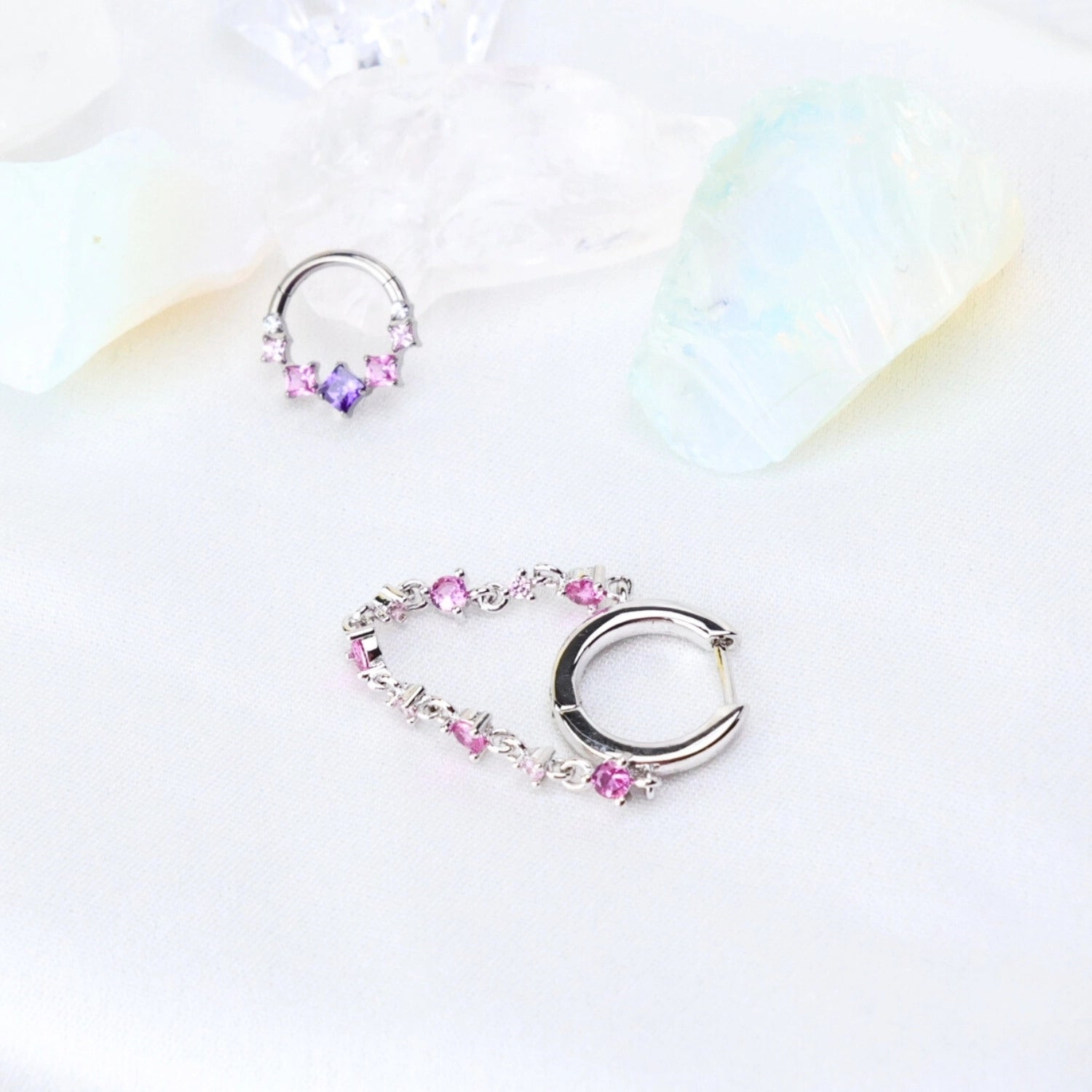 Livia Ruby Dangling Chain Hoop Earring