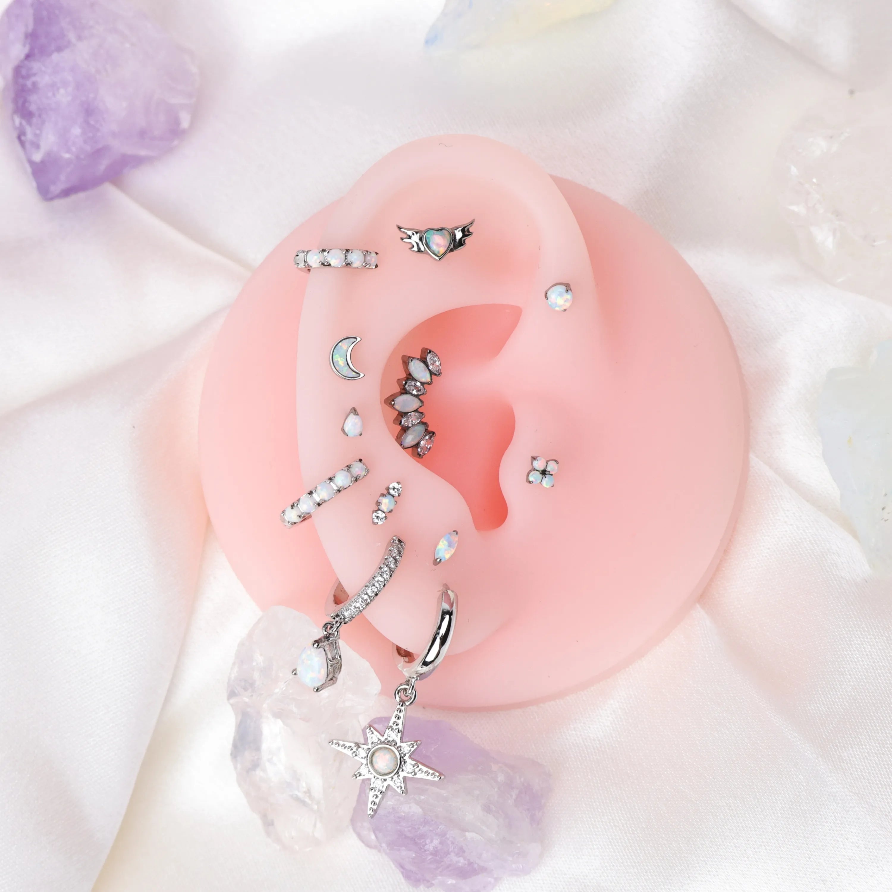 Titanium Nataly White Opal Angel Heart Flat Back Stud