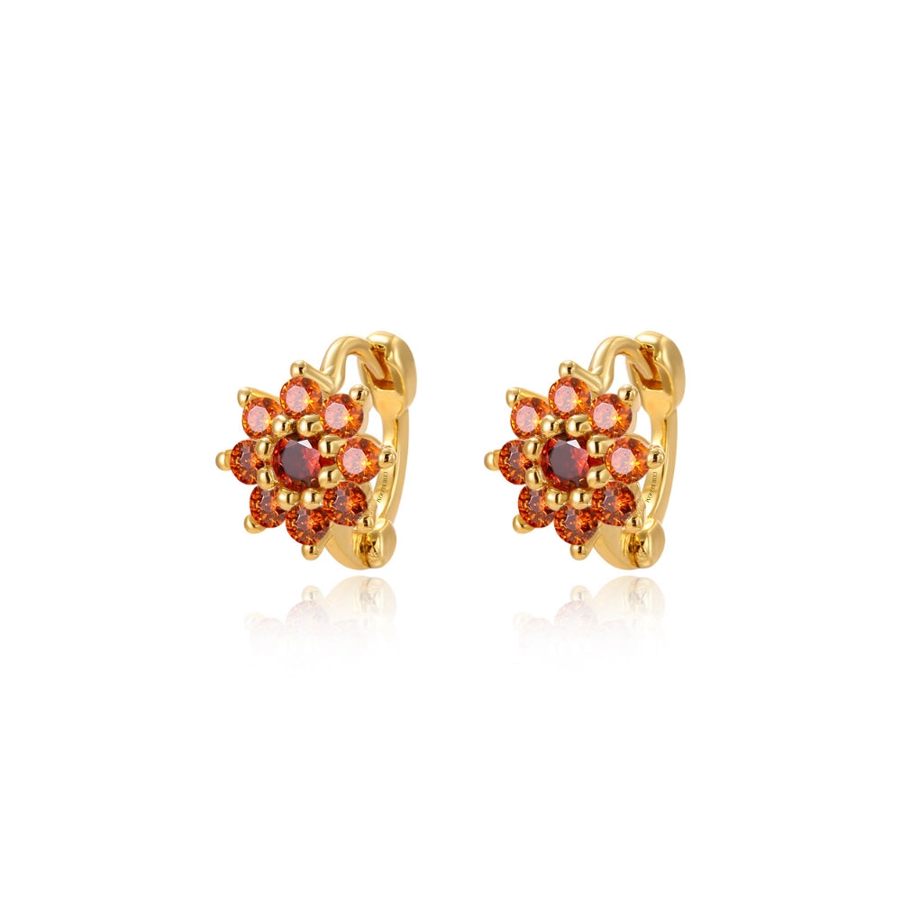 Lysander Dainty Sunflower Huggies - Red Garnet
