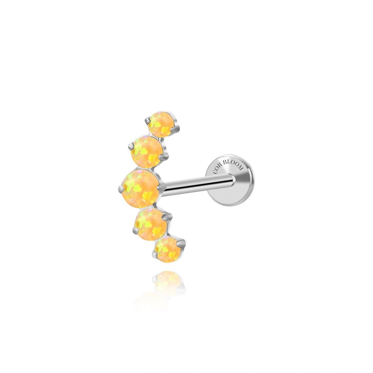 Titanium Yellow Citrine Opal Five Stone Cluster Flat Back Stud