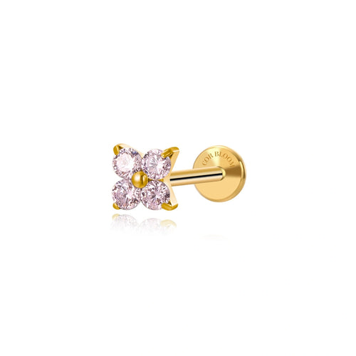 Titanium Mini Pink Tourmaline Four-Clover Stud