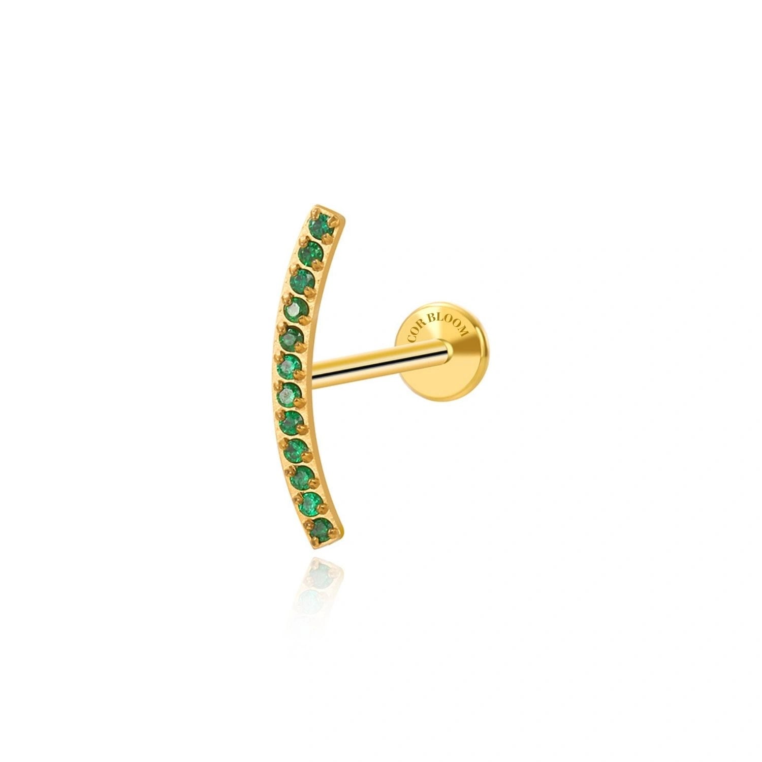 Titanium Zoey Green Emerald Curved Line Flat Back Stud