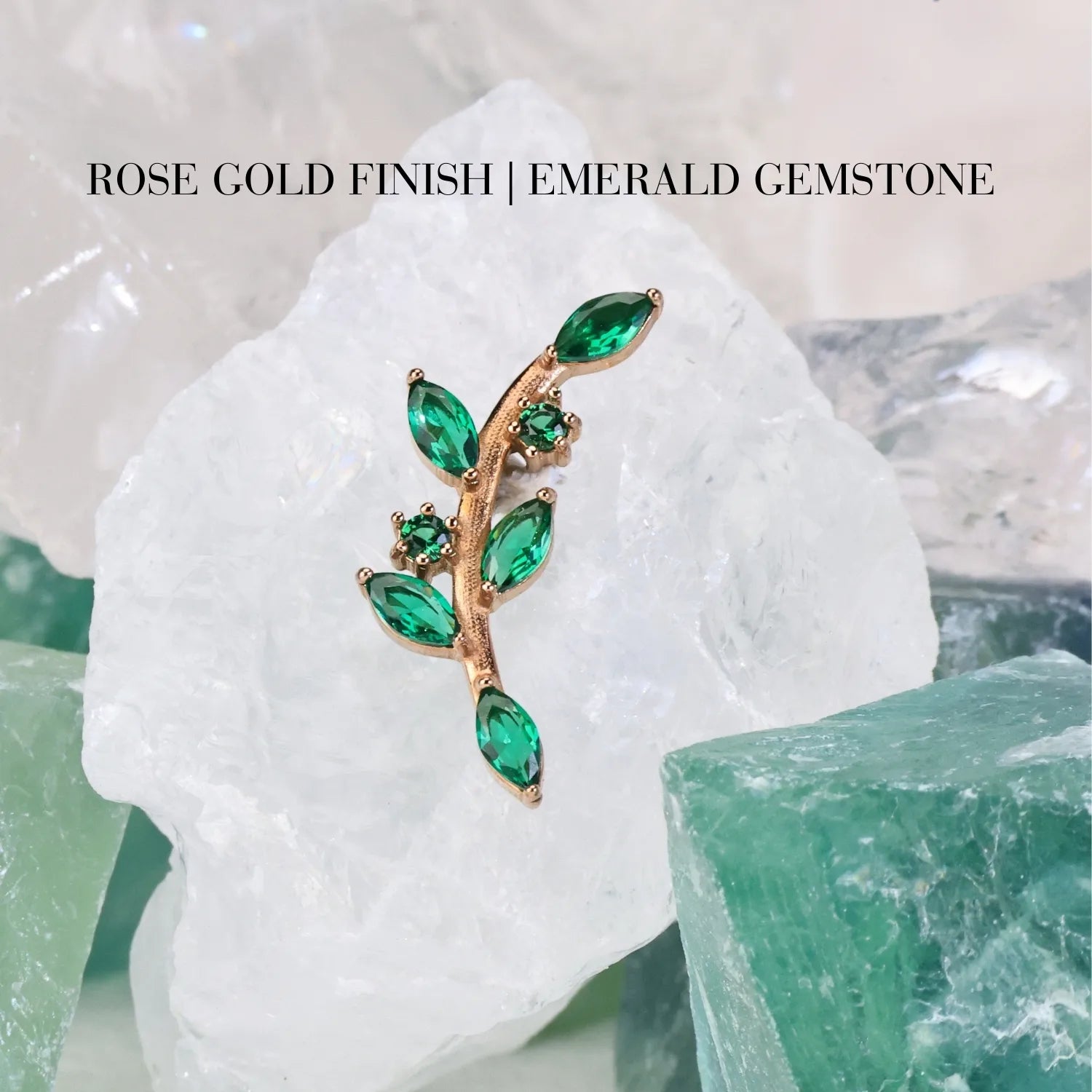 Dainty Green Emerald Climbing Leaf Stud - Threaded