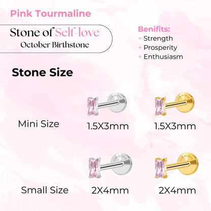 Titanium Irida Small Baguette Stud - Pink Tourmaline