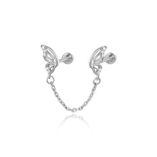 Butterfly Connected Chain Screw Back Stud Earring