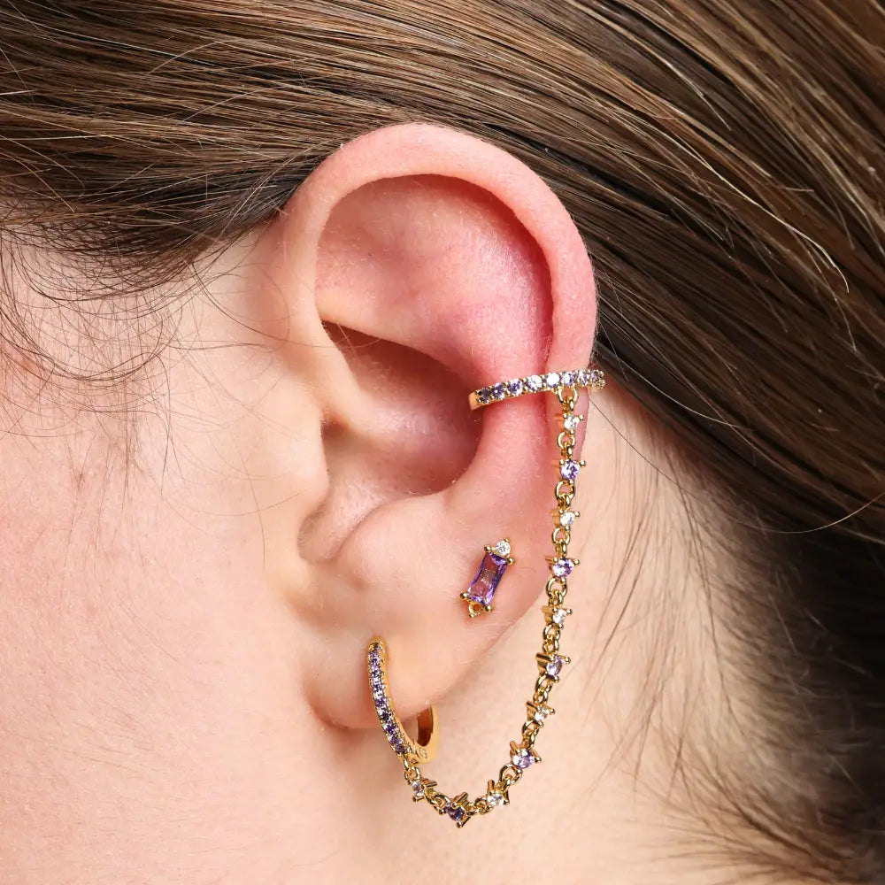 Abrielle Sparkling Chain Earring - Amethyst