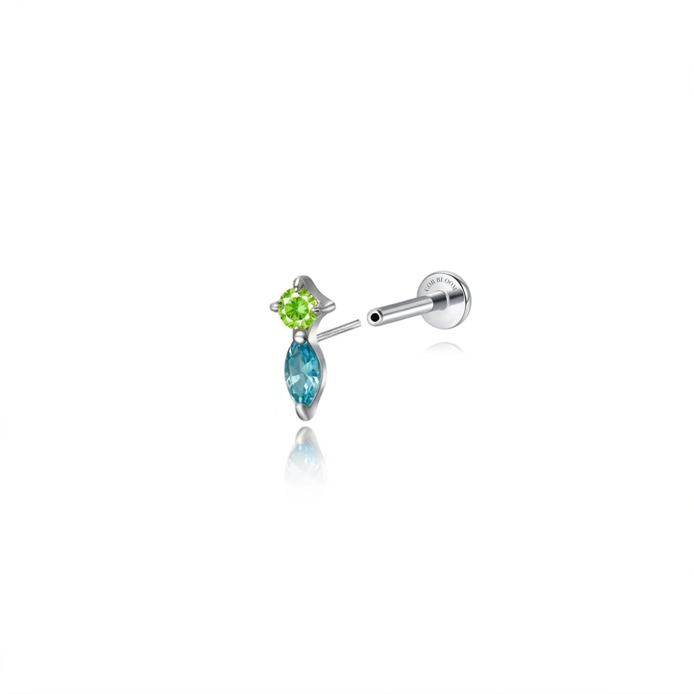 Titanium Eve Mini Marquise Stud - Apple Green & Aquamarine