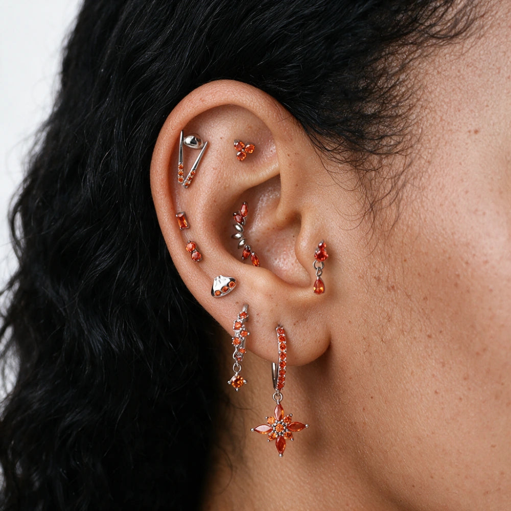 Lydia Orange Red Starflower Drop Earrings