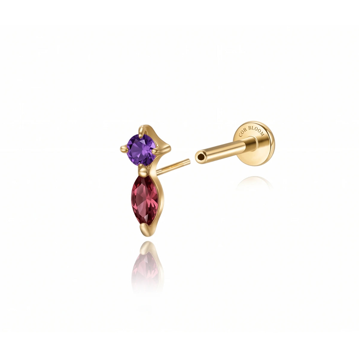 Titanium Eve Mini Marquise Stud - Rhodolite & Amethyst